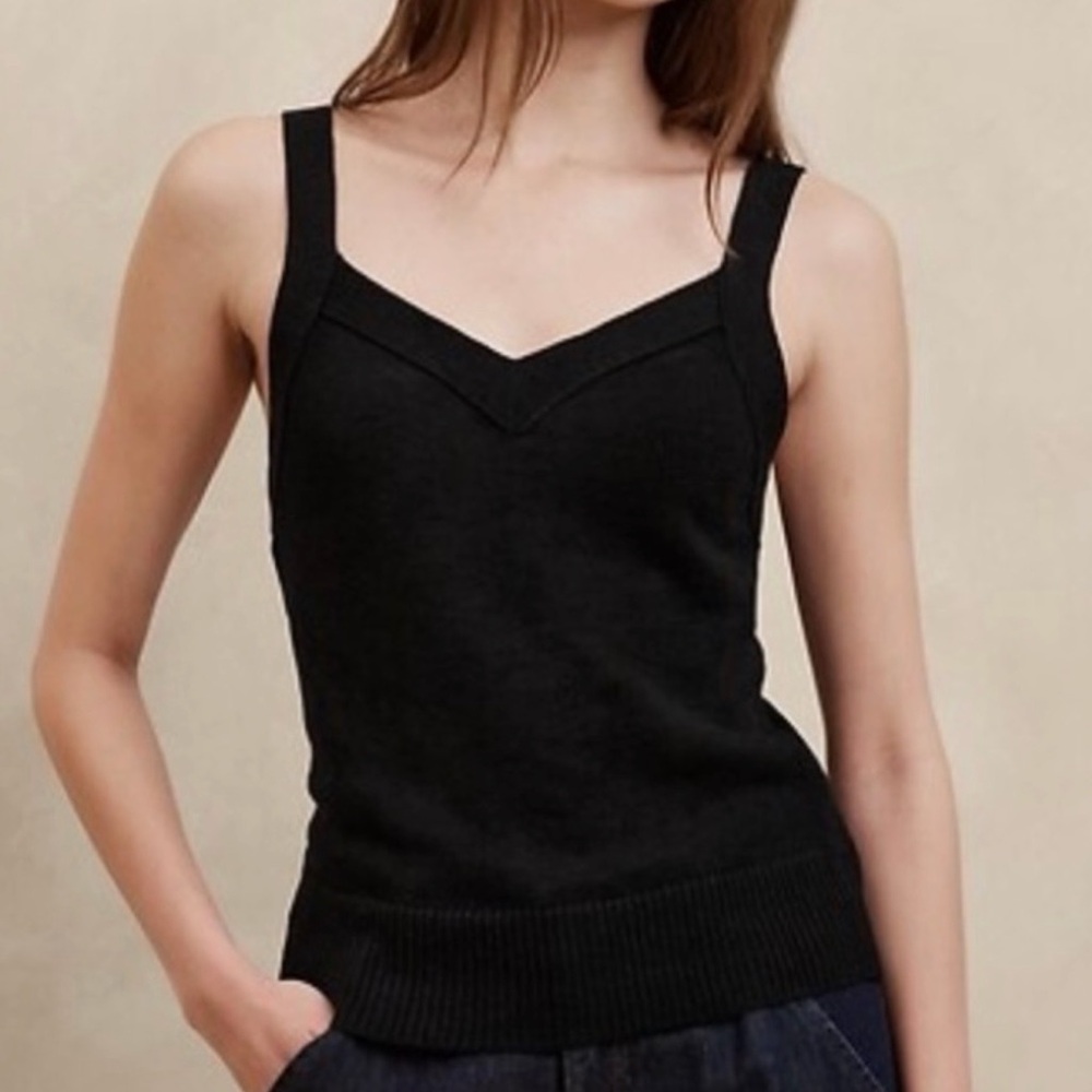 Banana Republic Wide Trim Black V-Neck Knit Tank Top NWT